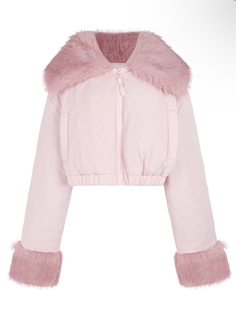 Selkie Baby Pink Cropped Jacket with Faux Fur Trim Size Large NWT - Picture 10 of 16